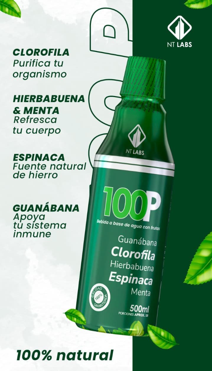 Clorofila 100P - Producto natural con guanábana, hierbabuena, espinaca y menta de NT Labs